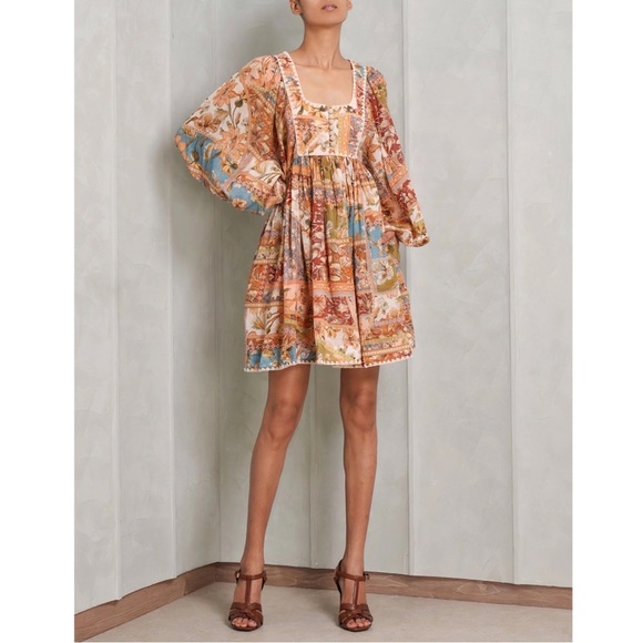 Zimmermann Mini Floral Long-Sleeve Chintz Patchwork Dress - Picture 1 of 6